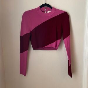 RHODE Ella Colorblock Knit Cropped Sweater Pink Berry Mock Neck Top S